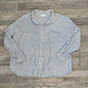 J. Jill Blue White Stripe Long Sleeve Lightweight Button Down R37